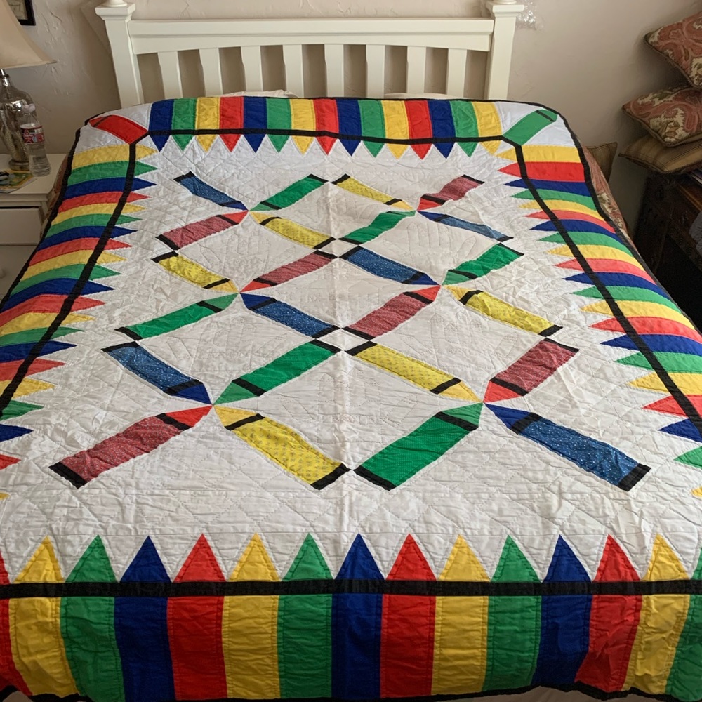 American Pacific Crayon hand quilted patchwork quilt, twin size